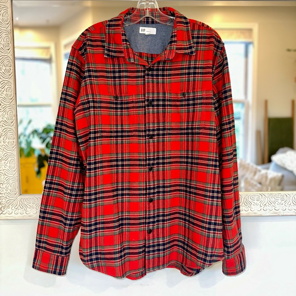 Gap 100% Cotton Men’s Flannel Plaid Standard Fit Button Up Long Sleeve Shirt L